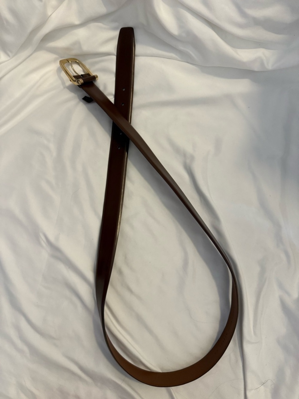 Like New Cole Haan Brown Chevron Embossed Leather Belt with Gold Tone Buckle